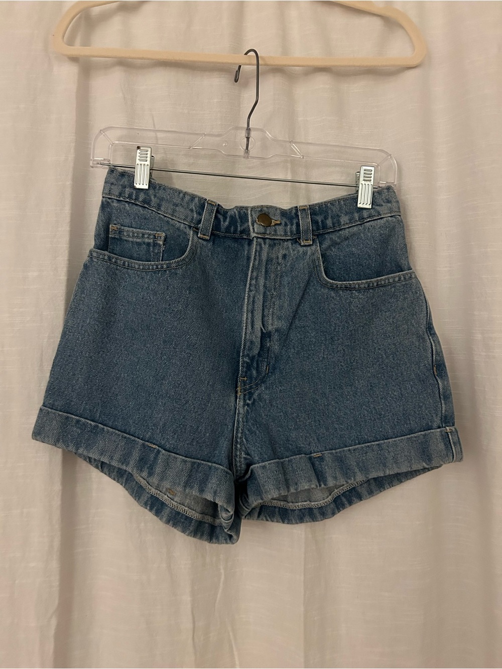 American Apparel Denim Rolled Hem High-Waist Shorts - Blue